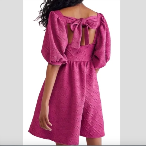 Free People Fuchsia Puff-sleeve Mini Dress XS | “Plum Lily” - Picture 2 of 10